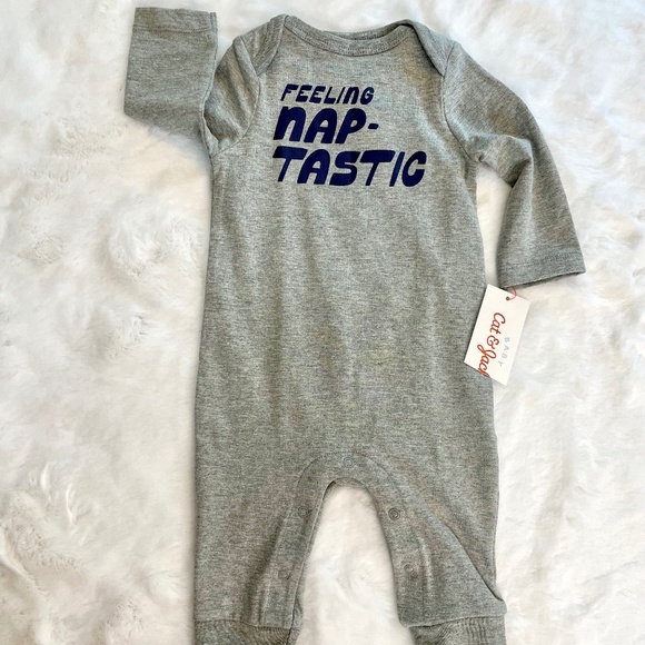 Cat & Jack Gray Playsuit "Feeling Nap-Tastic" Snap Leg Closure 0-3M - NWT - Picture 1 of 10